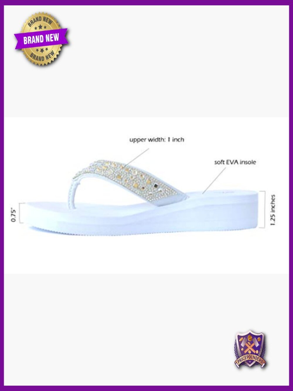 Rhinestone T-Strap Wedge Sandals Flip Flops Platform Jewel Shoes - Picture 4 of 4